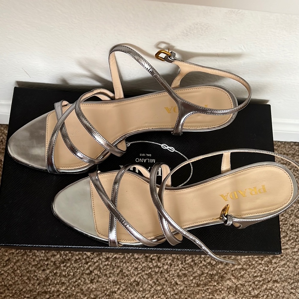 Prada strappy silver heels